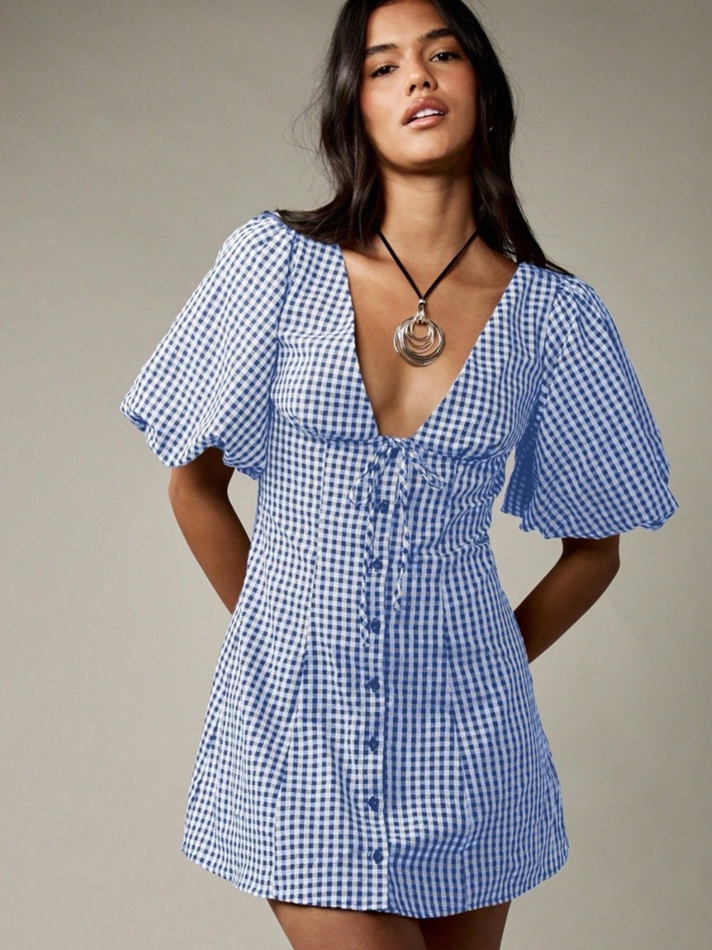 Missguided Blue and White Gingham Mini Dress
